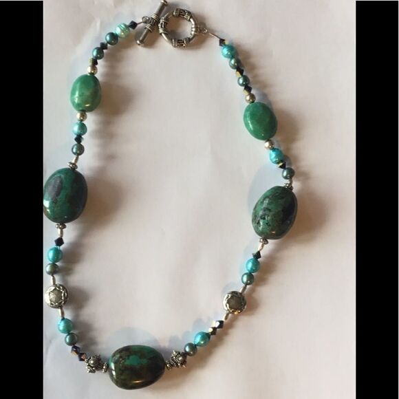 Sterling Silver, Natural Turquoise 24 " Necklace - Picture 1 of 11